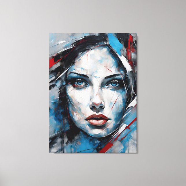 Quadro abstrato rosto de mulher azul, cinza, preto canvastryck (Framsida)