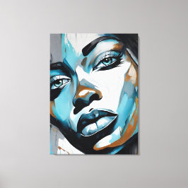 Quadro abstrato rosto de mulher azul, cinza, preto canvastryck