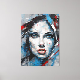Quadro abstrato rosto de mulher azul, cinza, preto canvastryck