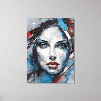 Quadro abstrato rosto de mulher azul, cinza, preto canvastryck