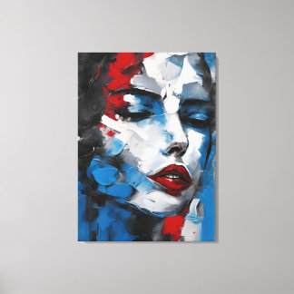 Quadro abstrato rosto de mulher azul, cinza, preto canvastryck