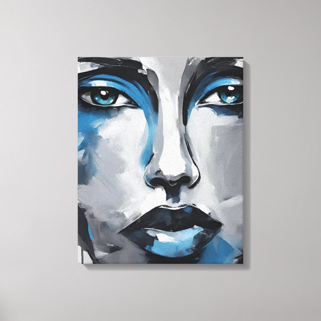 Quadro abstrato rosto de mulher azul cinza preto  canvastryck (Framsida)