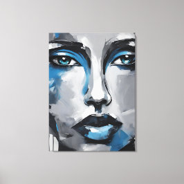 Quadro abstrato rosto de mulher azul cinza preto  canvastryck