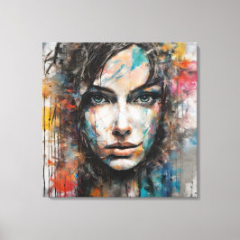 Quadro abstrato rosto de mulher azul, cinza, red canvastryck