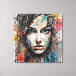 Quadro abstrato rosto de mulher azul, cinza, red canvastryck