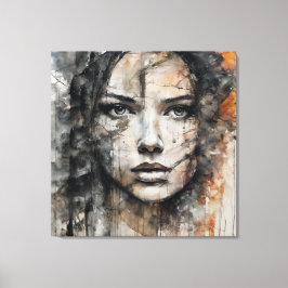 Quadro abstrato rosto de mulher marrom e branco canvastryck