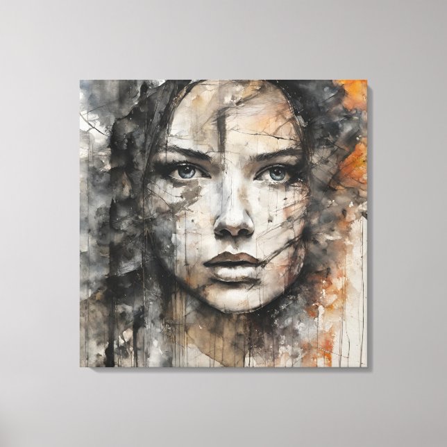 Quadro abstrato rosto de mulher marrom e branco canvastryck (Framsida)
