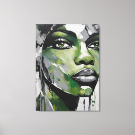 Quadro abstrato rosto de mulher verde cinza, preto canvastryck