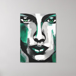 Quadro abstrato rosto de mulher verde cinza preto  canvastryck
