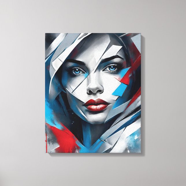 Quadro abstrato rosto de mulher vermelho azul cinz canvastryck (Framsida)