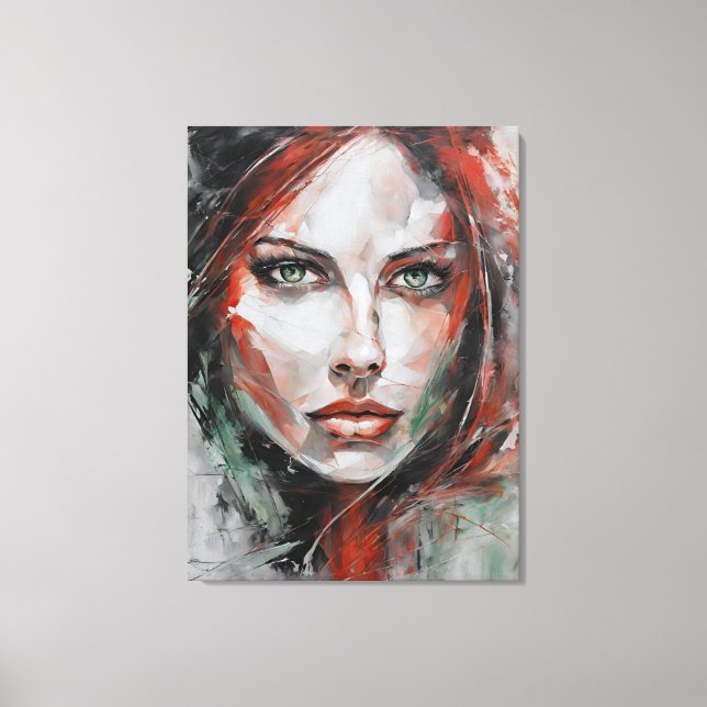 Quadro abstrato rosto de mulher vermelho cinza canvastryck (Framsida)