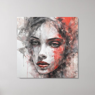 Quadro abstrato rosto de mulher vermelho e cinza Canvastryck