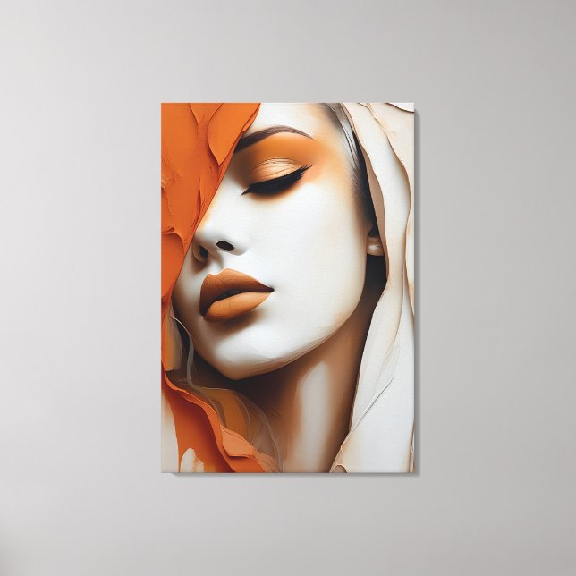 Quadro Rosto de mulher Laranja e bege  Canvastryck (Framsida)