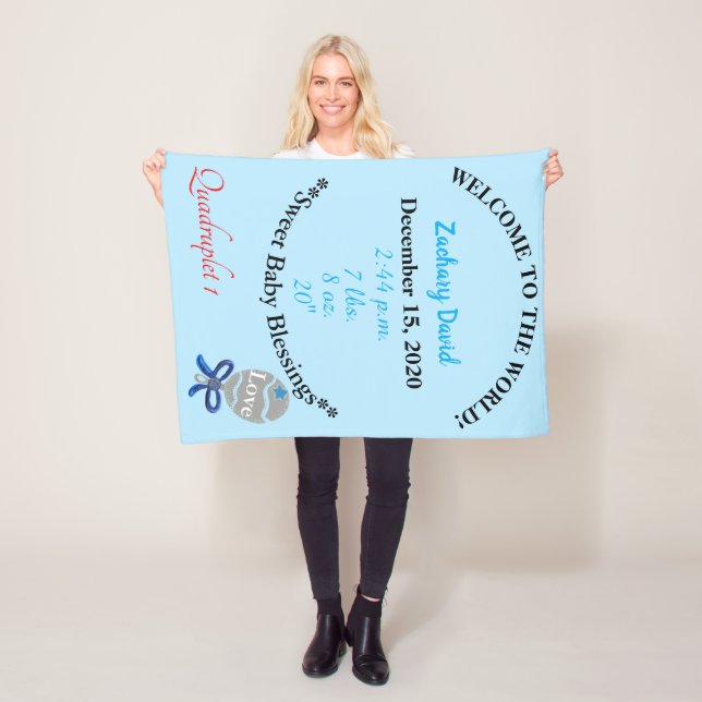 Quadruplet Pojke Rattle Blue Fleece Blanket (På plats)