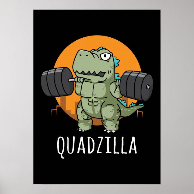 Quadzilla - Funny Gym Workout Tecknad, Squat Poster (Framsidan)