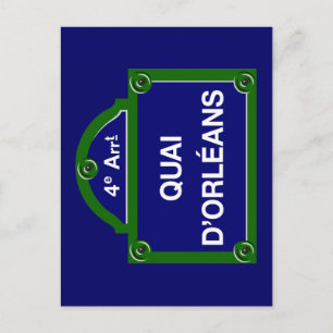 Quai d'Orleans, Paris Street Sign Vykort