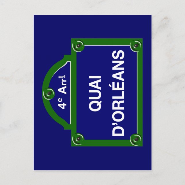 Quai d'Orleans, Paris Street Sign Vykort (Framsida)