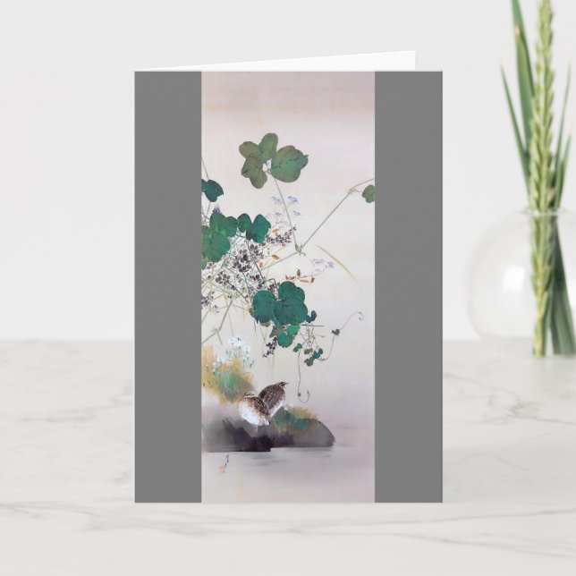 Quail and Autumn Flowers, Watanabe Seitei Kort (Framsida)