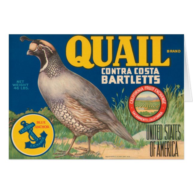 Quail Brand Contra Costa Bartletts Hälsningskort (Framsidan Horizontal)