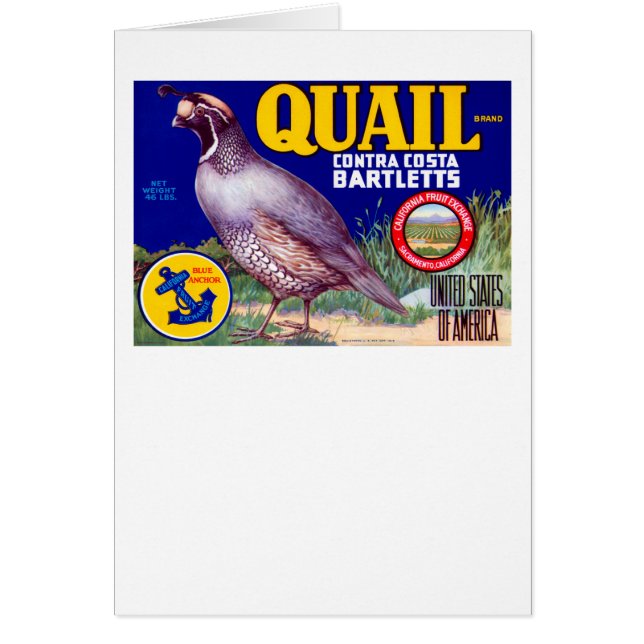 Quail Brand Contra Costa Bartletts Hälsningskort (Framsidan)