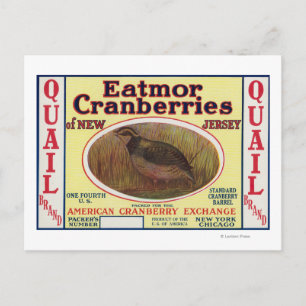 Quail Eatmor Cranbär Brand Label Vykort