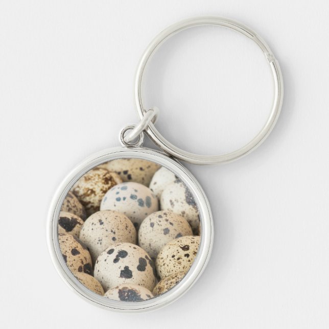 Quail Eggs Rund Silverfärgad Nyckelring (Framsidan)