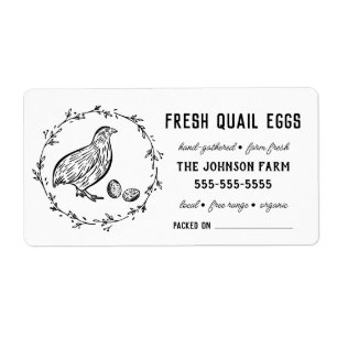 Quail Eggs Vintage Farm Namn Black & White-etike Fraktsedel