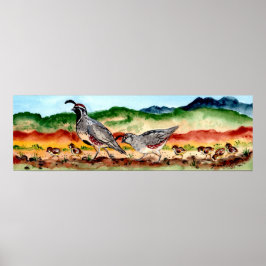 Quail-familj med Peeps Southwest Art Poster