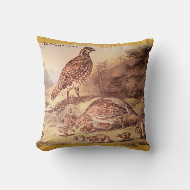 Quail Family Pillow Kudde (Framsida)