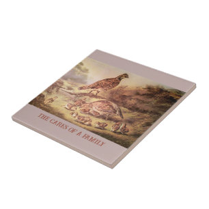 Quail Family Tile Kakelplatta