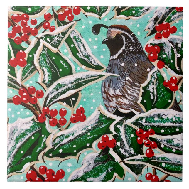 Quail in Holly Magnet Kakelplatta (Framsidan)