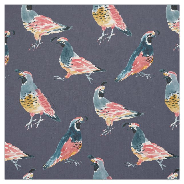 QUAIL O'CLOCK California Quails Midnight Blue Tyg (Provkarta)