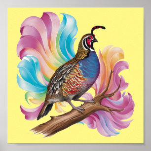 Quail på gren färglös bakgrund poster