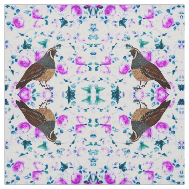 Quail på Rosa Chintz Fabric Tyg (Provkarta)