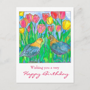 Quail Tulip Garden Grattis på födelsedagen Vykort