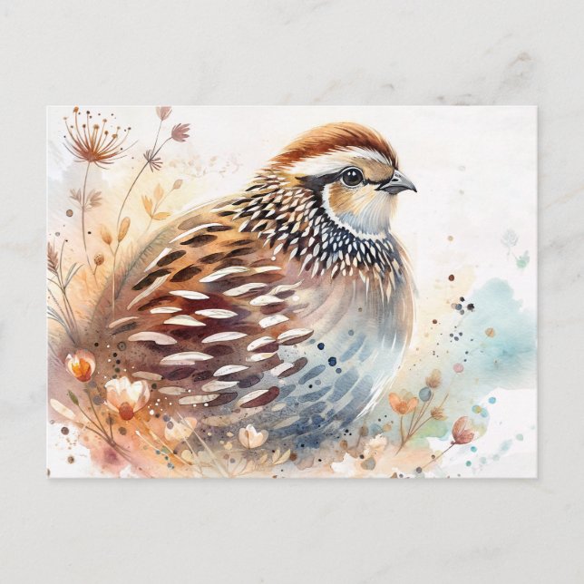 Quail Watercolor Botanical Vykort (Framsida)