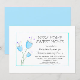 Quaint Blue Blommigt Houseworp Party Inbjudningar