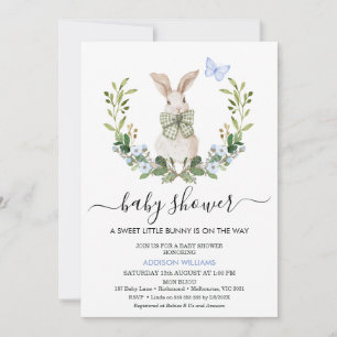 Quaint Blue Grönt Boys Little Bunny Baby Shower Inbjudningar