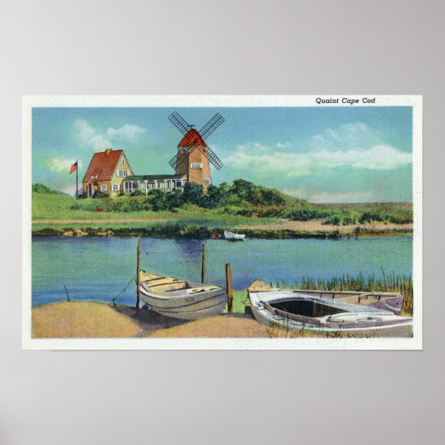Quaint Cape Cod, View of Kvarn and Boats Poster (Framsidan)