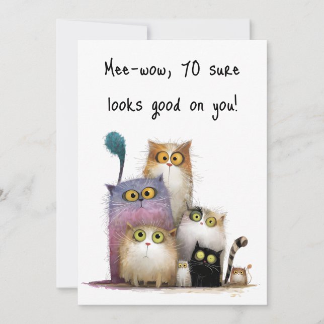 Quaint Cats with Big Eyes 70th Birthday Flat Kort (Framsida)