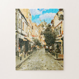Quaint City Street efter regnet Pussel