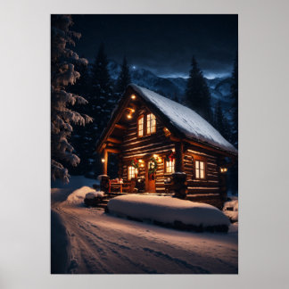 Quaint Mountain Log Cabin - Mysigt julklapp Poster