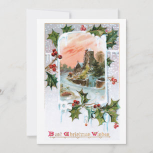 Quaint Rustic Vintage Winter Ligcape med Holly Julkort
