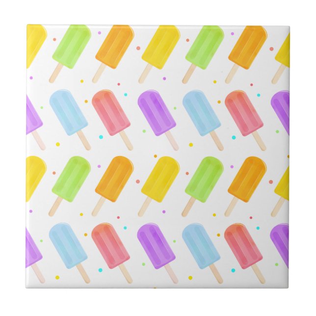 Quaint Tasty Summer Watercolor Popsicle Mönster Kakelplatta (Framsidan)