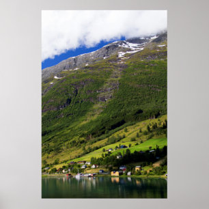 Quaint Village by the fjord, Norge Poster