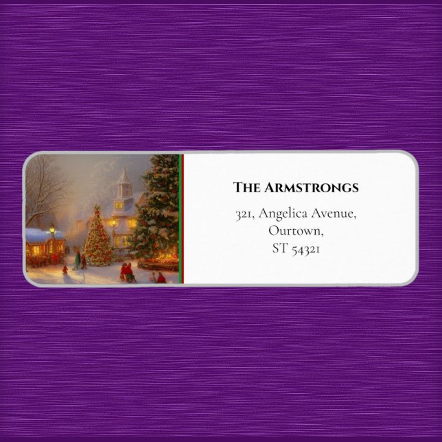 Quaint Village Julgranar Churchgoers Returadress Etikett (Skapare uppladdad)