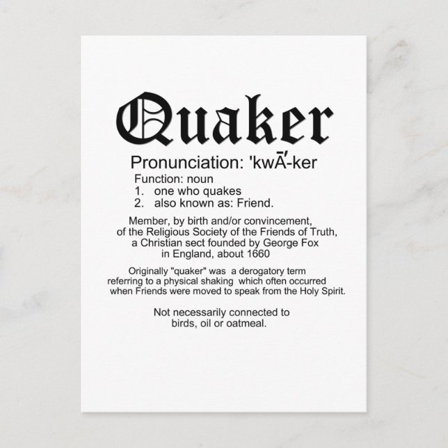 Quaker-definition Vykort (Framsida)