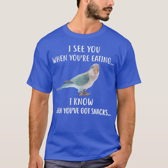 Quaker Parrot Shirt Jag känner dina Snacks Blue T (Framsida)