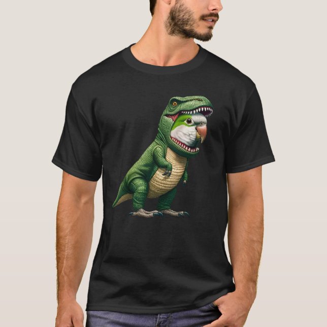 Quaker Parrot Wearing Dinosaur Outfit Funny Bird T Shirt (Framsida)