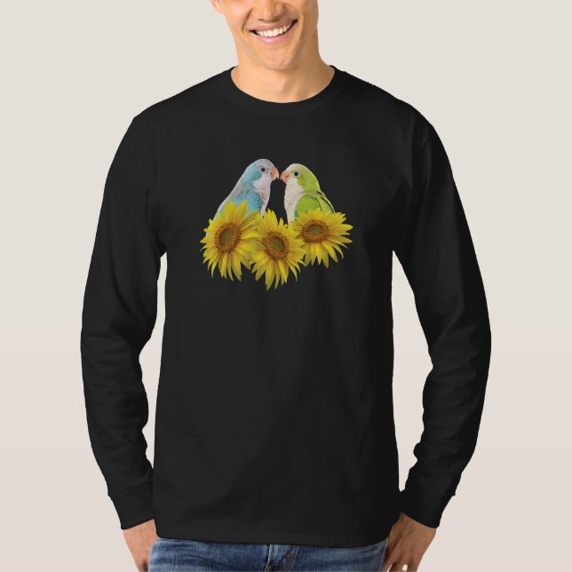 Quakerpapegoja Blå Grön Munkparakit Solros P T Shirt (Framsida)